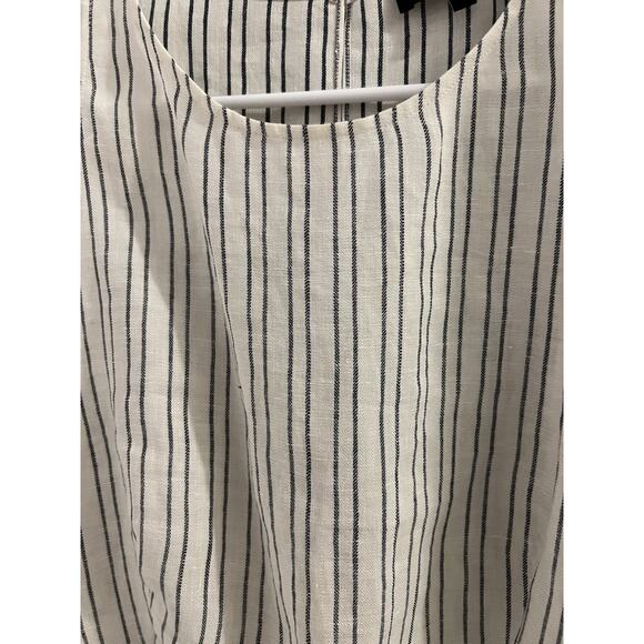 Theory Blue White Striped Linen Cropped Nikala Top Sz L - Picture 3 of 7